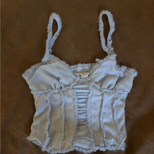Kimchi Blue Light Gray Frayed-Trim Cropped Camisole